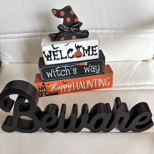 Rustic Halloween Decor Set Of 3 Wooden Signs BEWARE/BOO/WELCOME